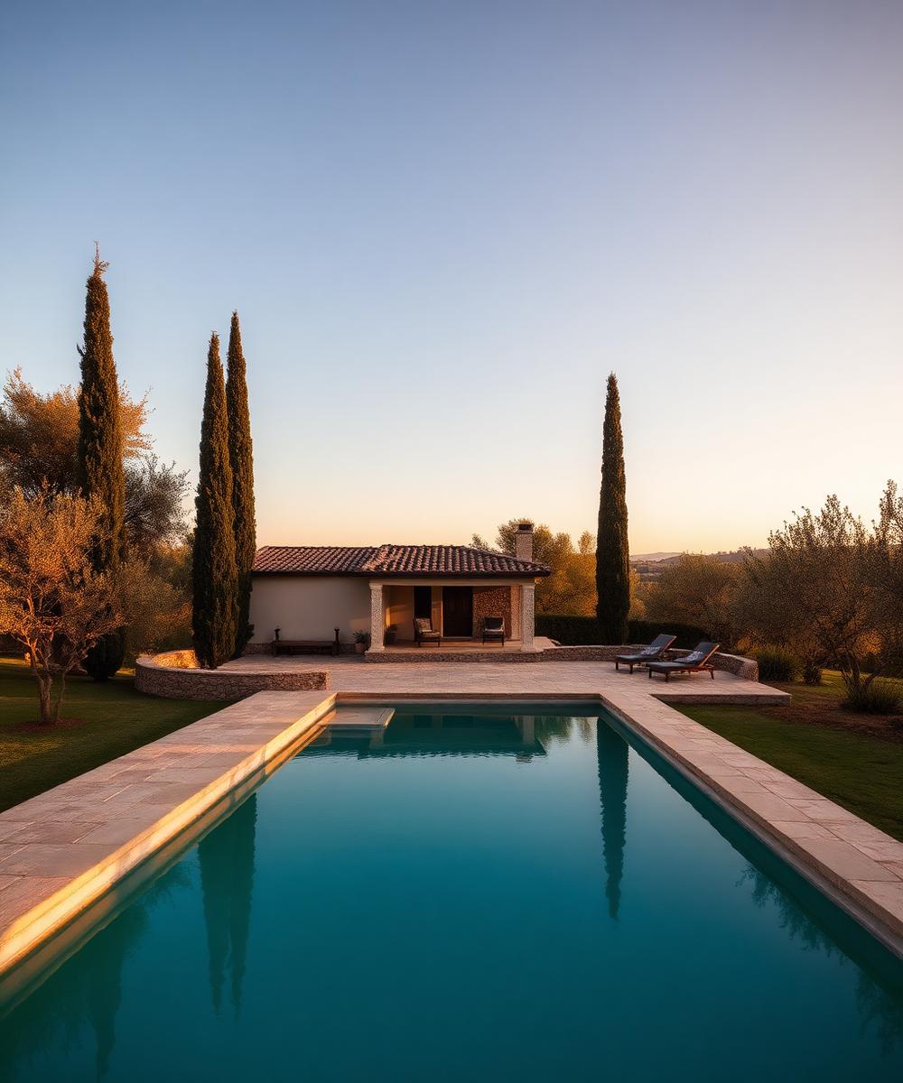 Stone pool at dusk